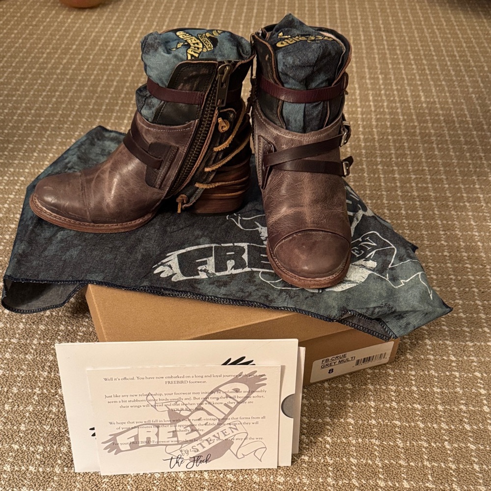 Freebird Distressed Grey Multi Leather Heeled Boots